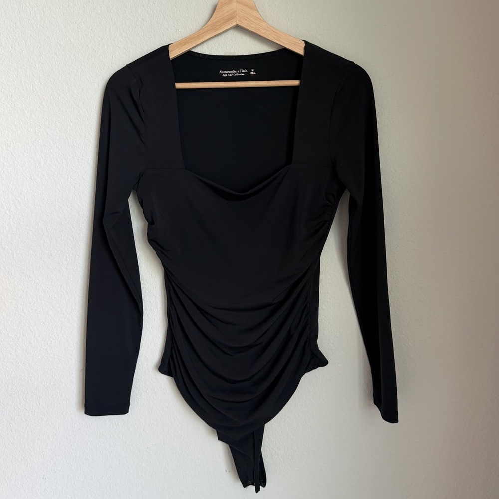Abercrombie | Black Ruched Square Neck Bodysuit